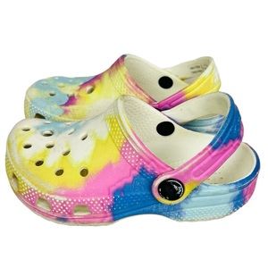 Crocs Classic Slip On Clogs Rainbow Tie Dye Shoes Girls Toddler Size 9